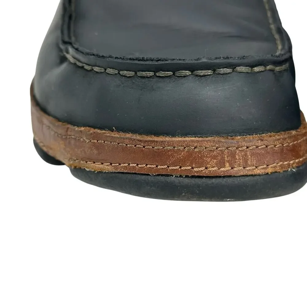 OluKai Moloa Slip On Loafer Black Leather Grip Sole Shoe